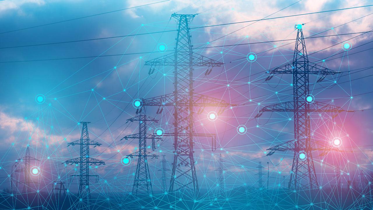 A group of power lines overlayed with connected grid lines